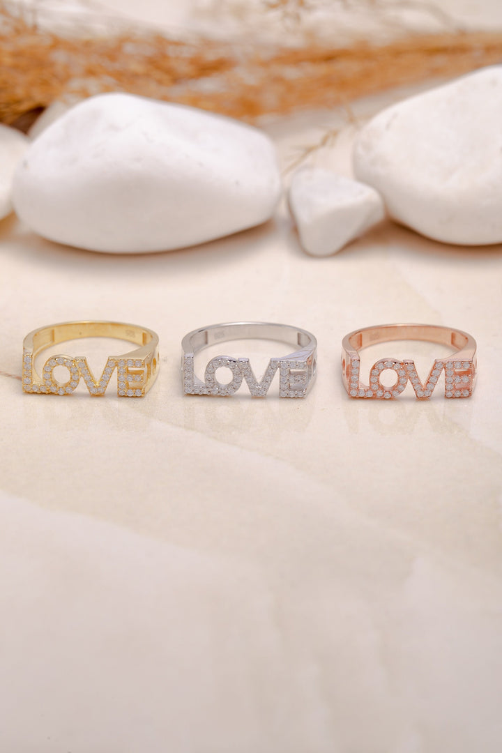 Round Cut Love Word Diamond Ring Valentine Gift