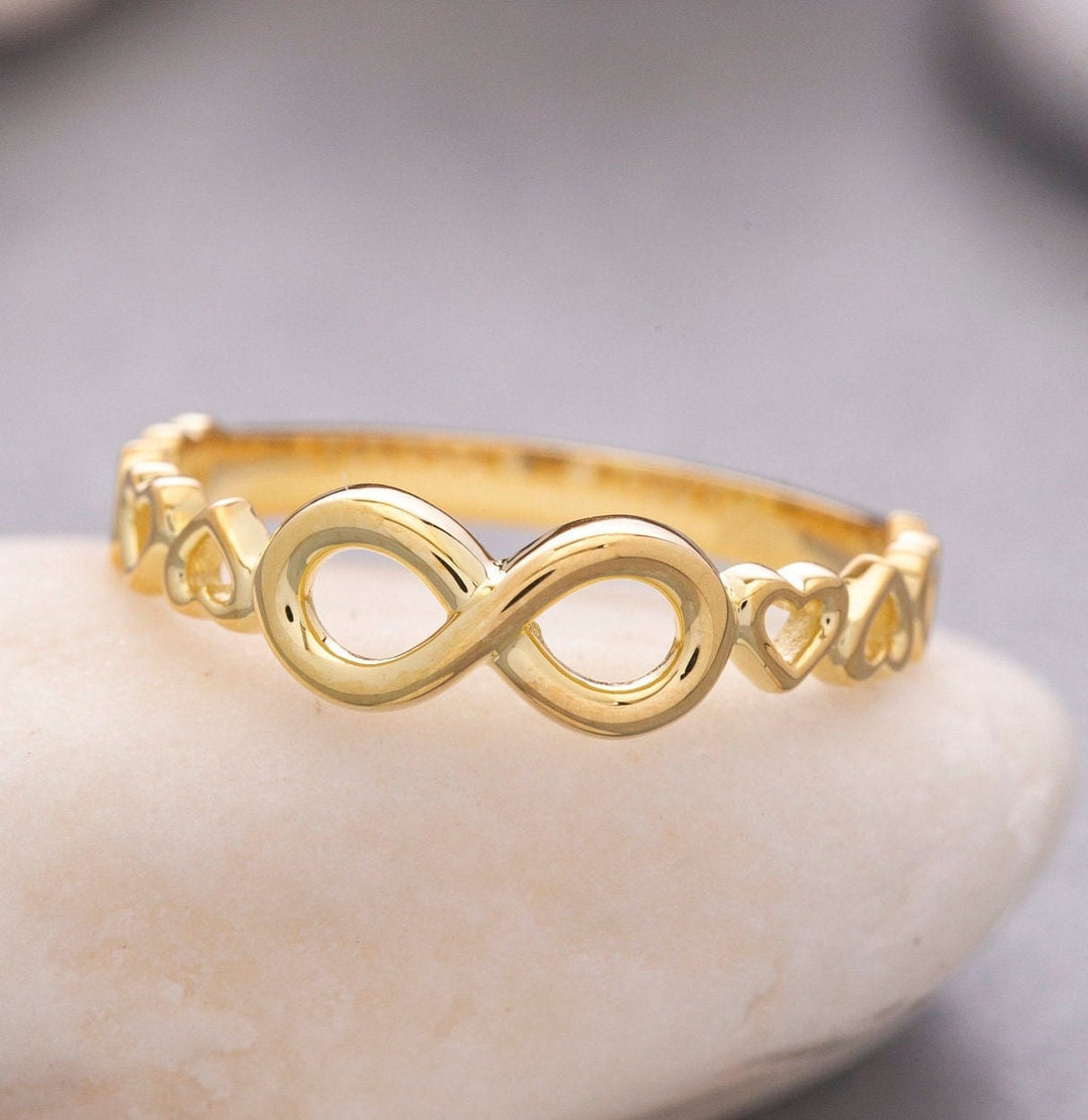 14K Solid Gold Heart and Infinity Ring Gift For Her