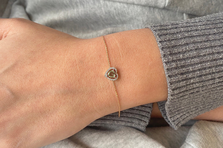 Heart Shape Diamond Halo Bracelet for Valentine Gift