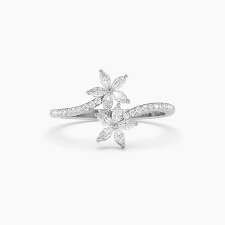 Marquise & Round Cut Flower Diamond Ring Gift for Mother