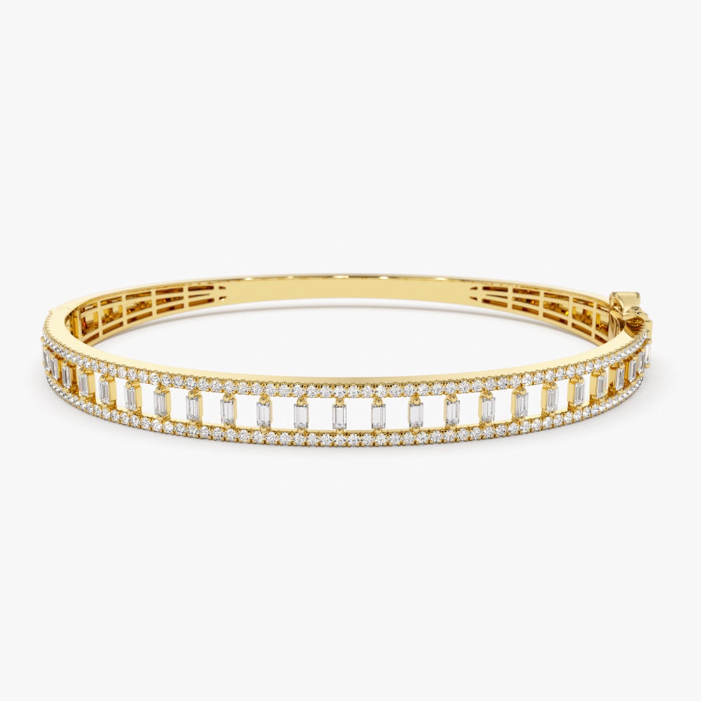 Baguette & Round Cut Diamond Moissanite Bangle Bracelet