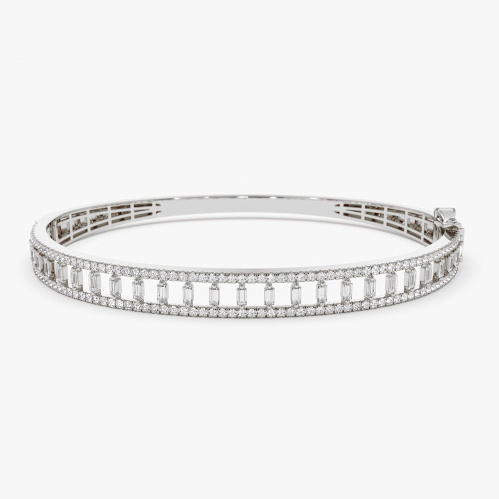 Baguette & Round Cut Diamond Moissanite Bangle Bracelet