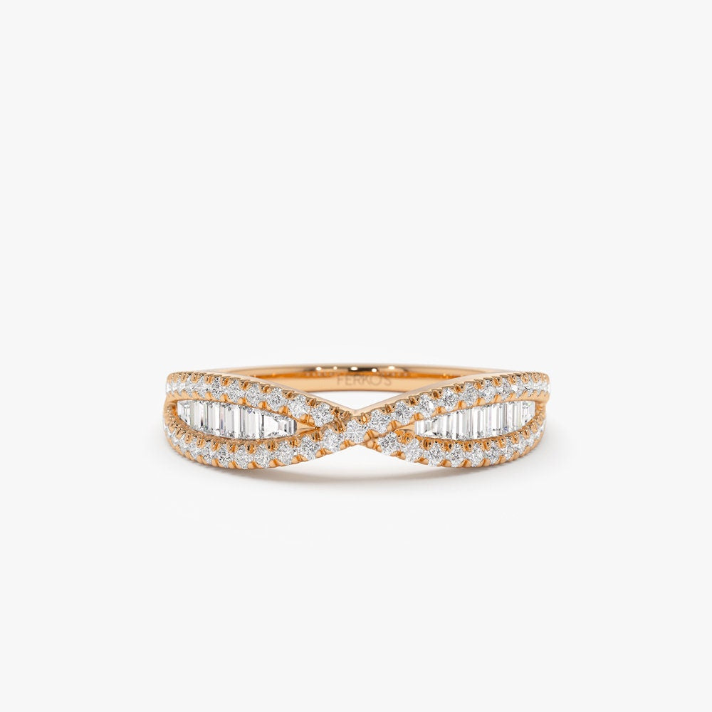 Baguette and Round Cut Unique Diamond Band for Birthday Gift