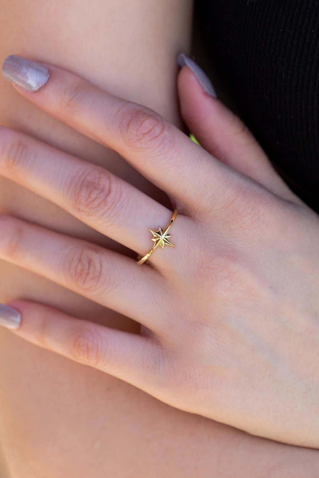 18K Yellow Gold Starburst Wedding Ring Gift for Women