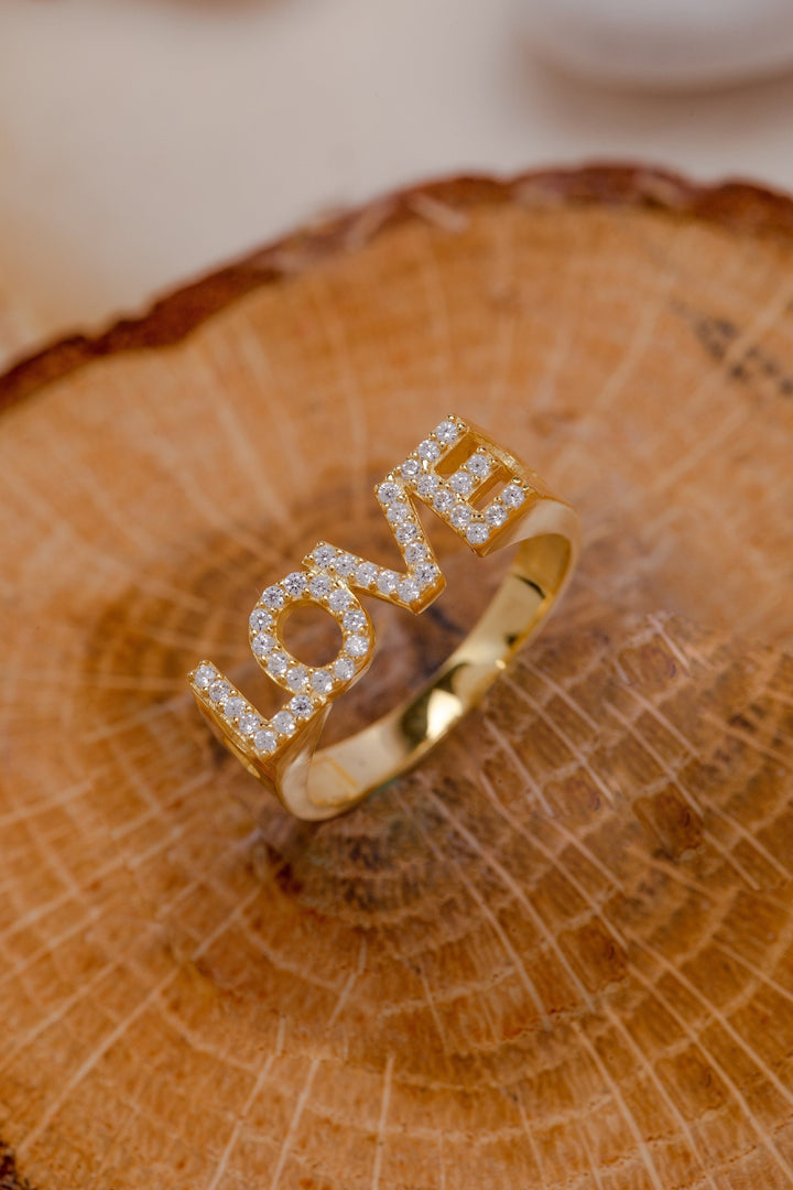 Round Cut Love Word Diamond Ring Valentine Gift