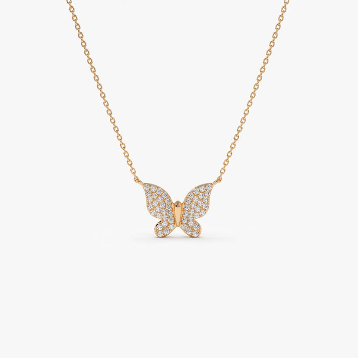 Round Moissanite Diamond Butterfly Necklace in 14k Gold