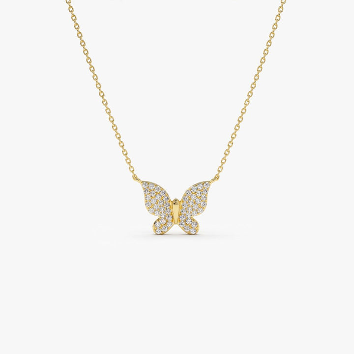 Round Moissanite Diamond Butterfly Necklace in 14k Gold