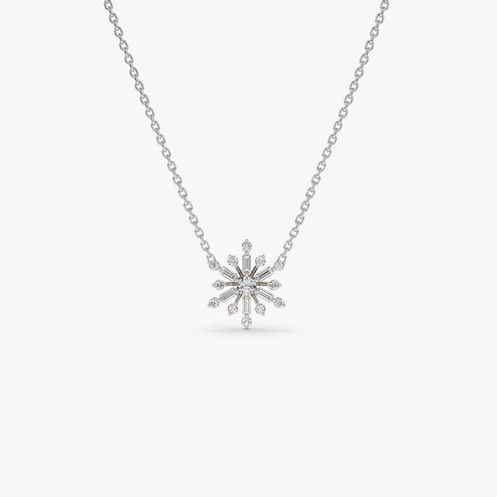 Baguette and Round Cut Layering Snowflake Necklace for Her