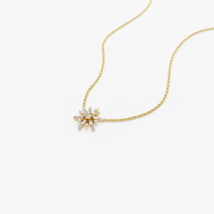 Baguette and Round Cut Layering Snowflake Necklace for Her