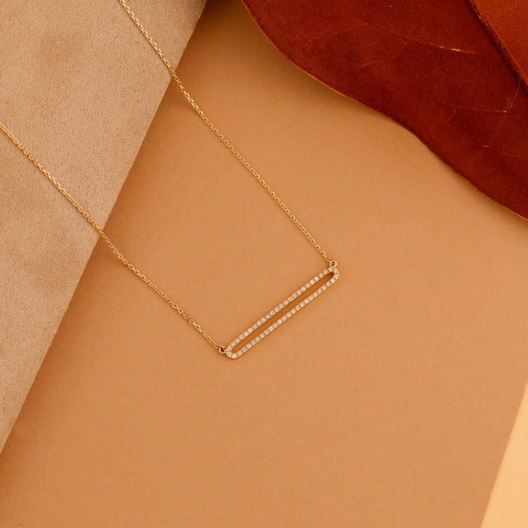 Round Cut Diamond Rectangle Shape Necklace for Her