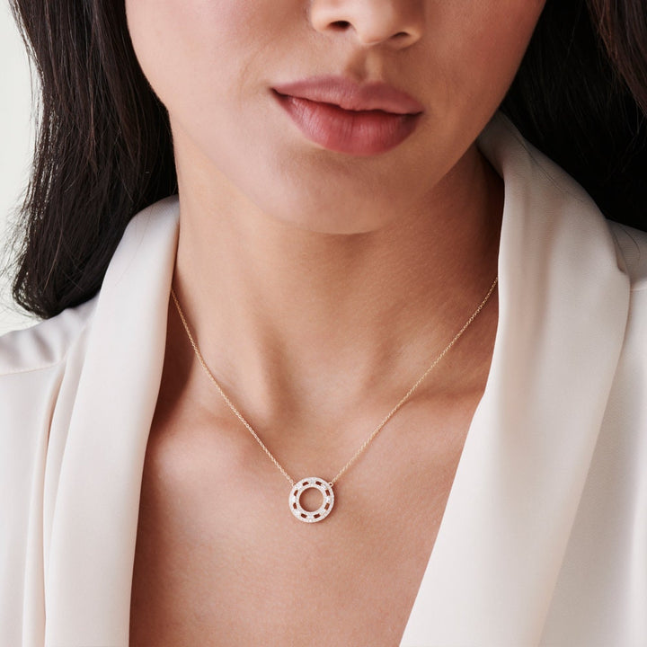 Baguette & Round Cut Diamond Circle Pendant Necklace for Her