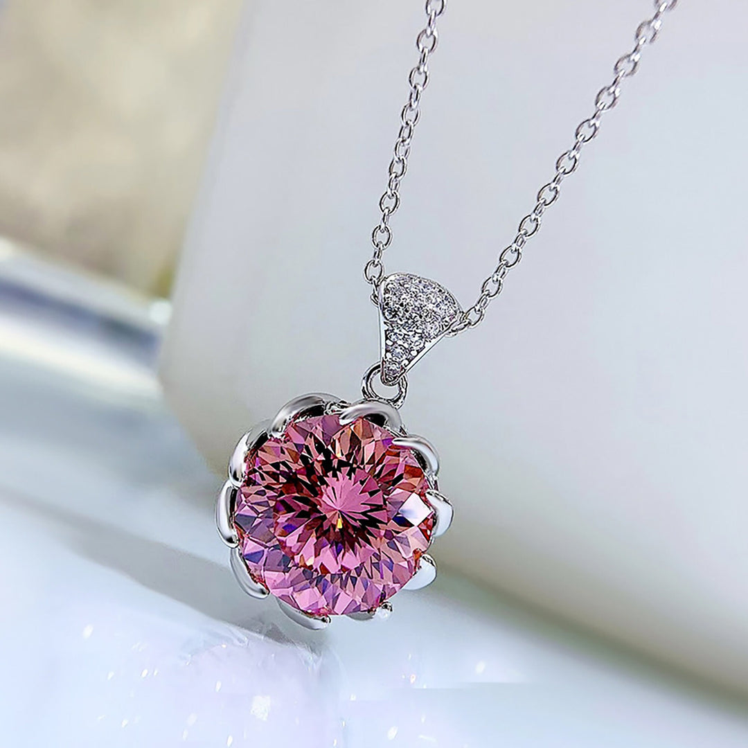 10CT Fancy Pink Round Moissanite Diamond Necklace for Women