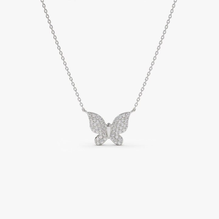 Round Moissanite Diamond Butterfly Necklace in 14k Gold