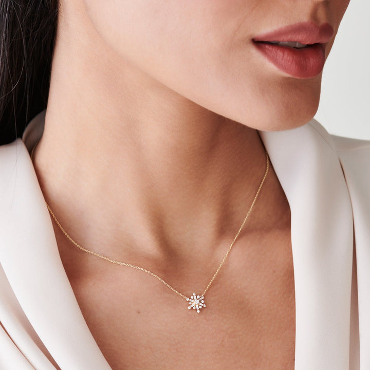 Baguette and Round Cut Layering Snowflake Necklace for Her