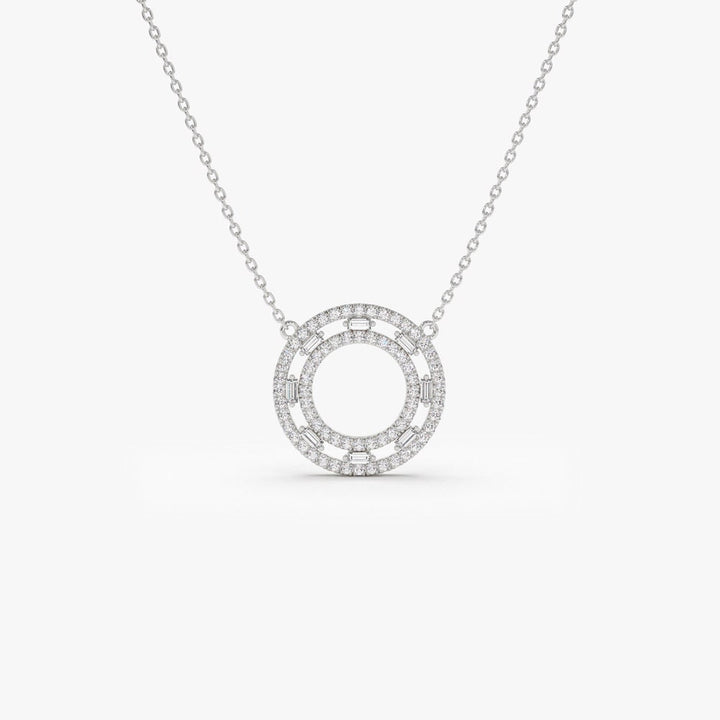 Baguette & Round Cut Diamond Circle Pendant Necklace for Her