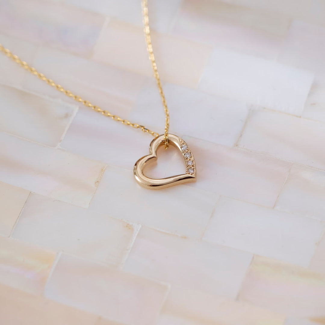 Heart Shape Diamond Moissanite Necklace in 14K Yellow Gold