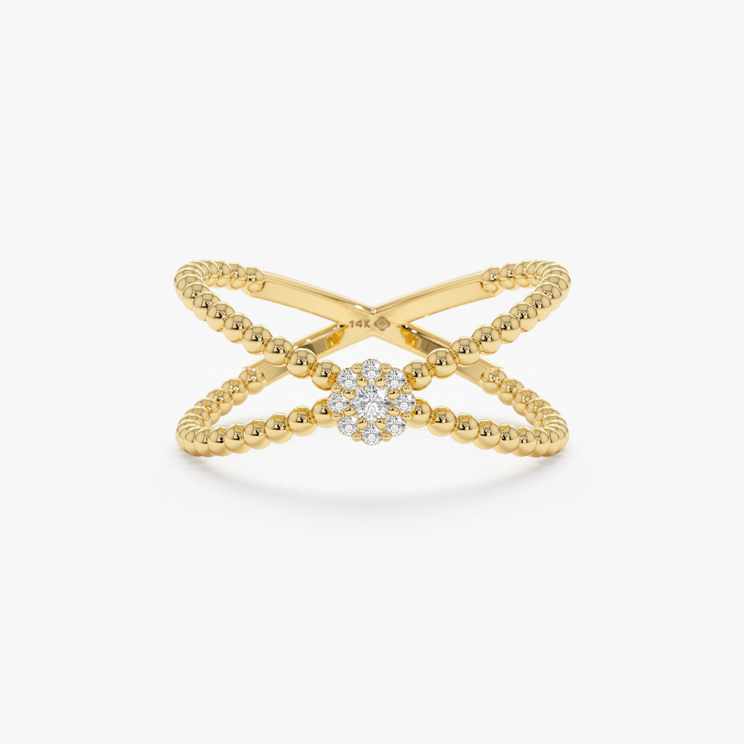 Round Cut Diamond Cross Ring for Women 14k Gold or 18k Gold