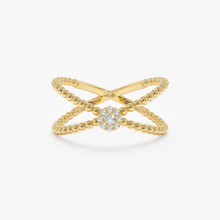 Round Cut Diamond Cross Ring for Women 14k Gold or 18k Gold