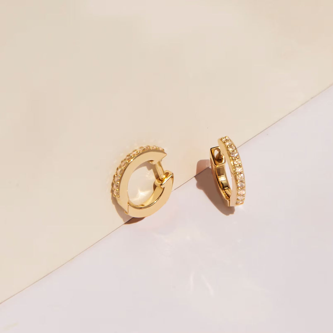 Round Cut Diamond Solid Gold Tiny Hoop Earring for for Women