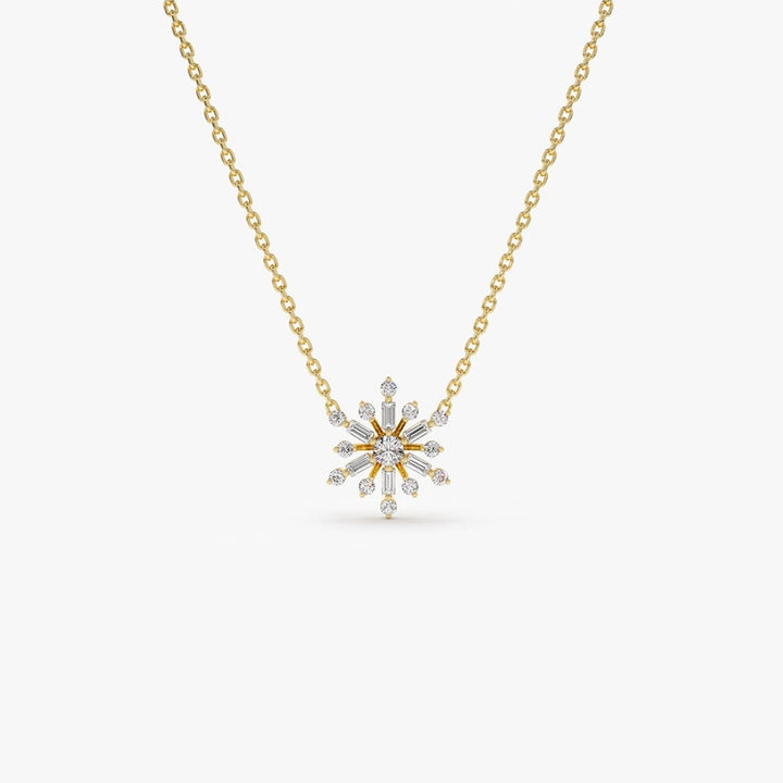 Baguette and Round Cut Layering Snowflake Necklace for Her