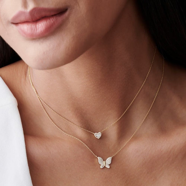 Round Moissanite Diamond Butterfly Necklace in 14k Gold