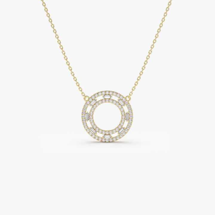 Baguette & Round Cut Diamond Circle Pendant Necklace for Her