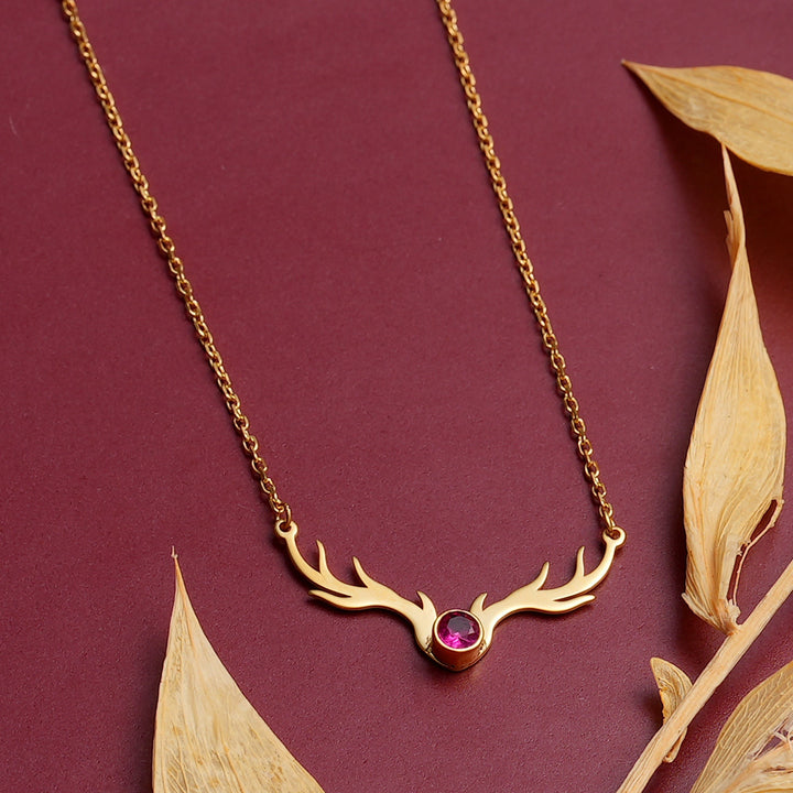 14K Gold Deer Antler Necklace Pendant Gift for Women