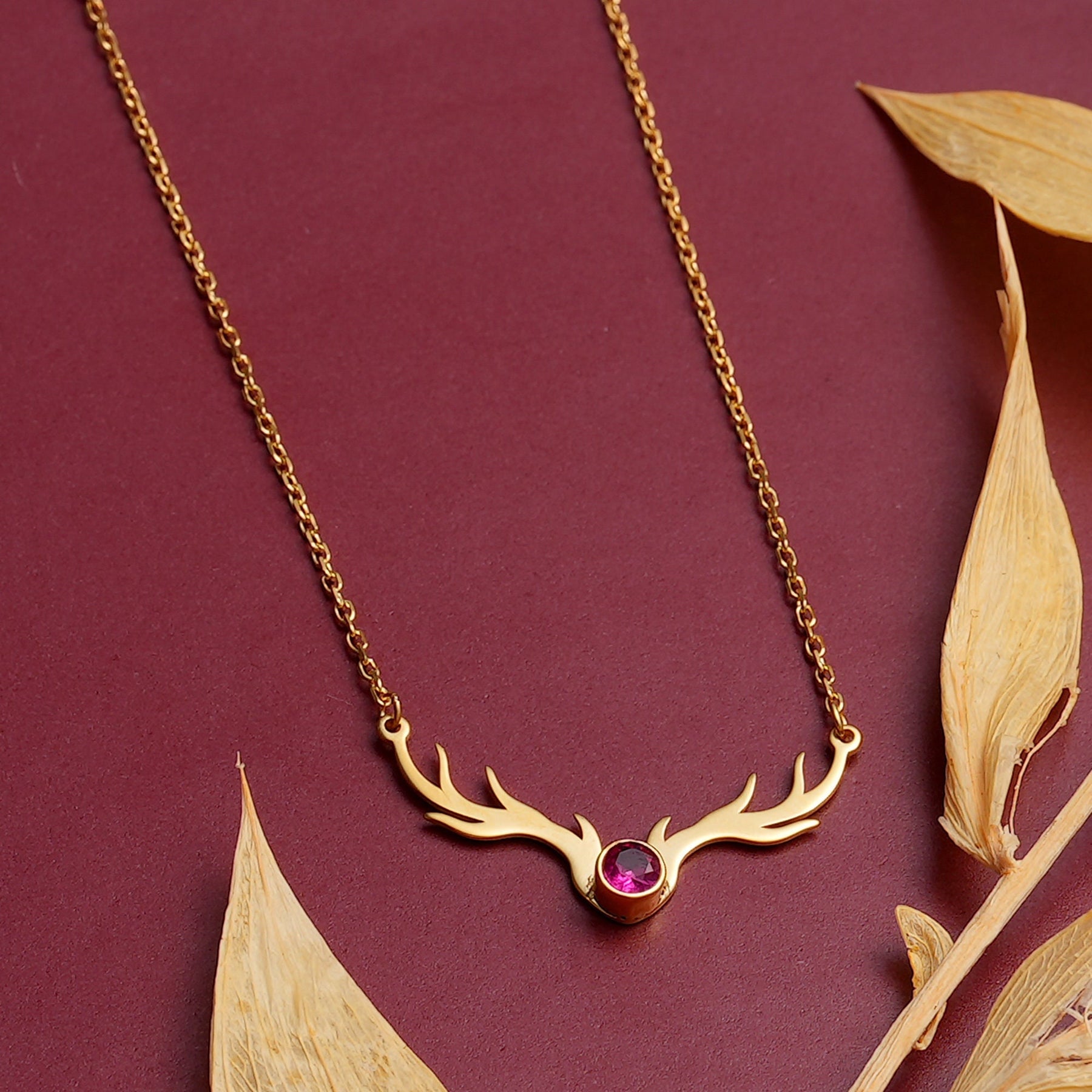 14K Gold Deer Antler Necklace Pendant Gift for Women – DAVID SIMSON