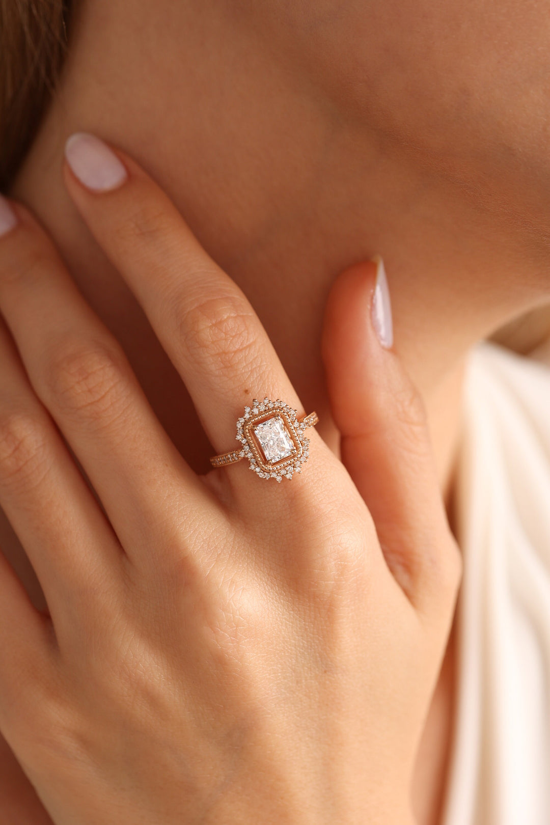 Radiant Cut Diamond Vintage Engagement Ring for Women