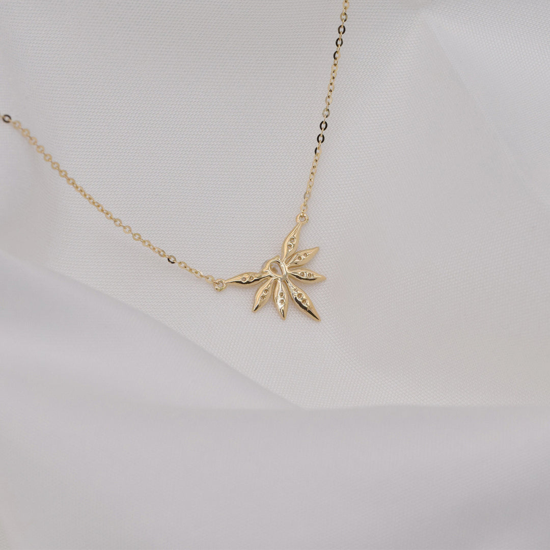 Round & Pear Cut Diamond Leaf Necklace for Everyday Jewelry