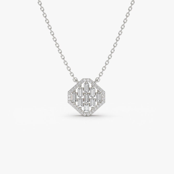 Round & Baguette Cut Unique Diamond Pendant Necklace for Her