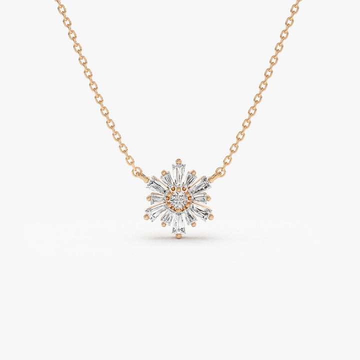 Round & Tapered Baguette Cut Diamond Necklace for Her