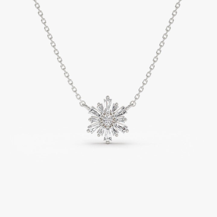 Round & Tapered Baguette Cut Diamond Necklace for Her