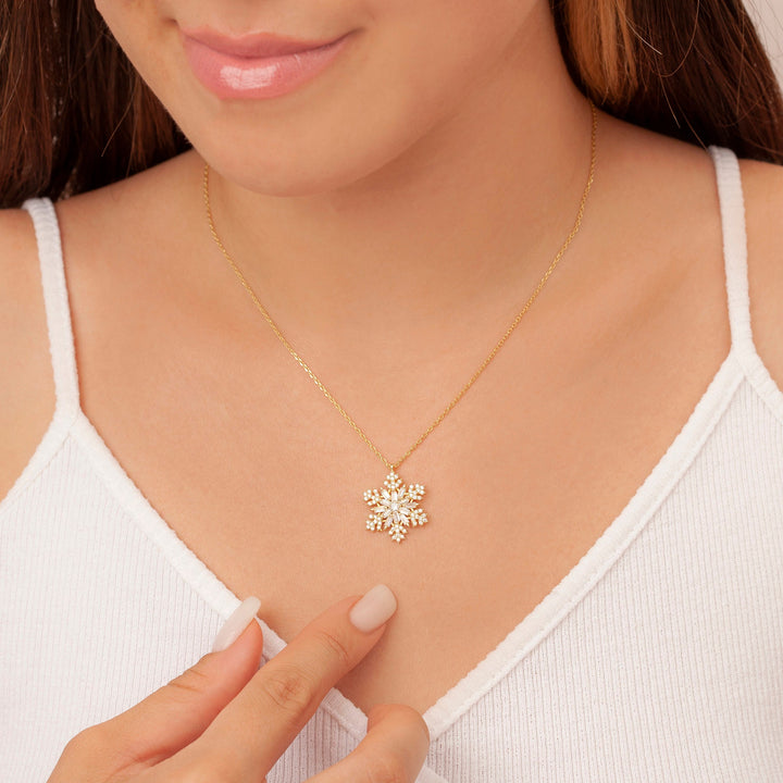 Round & Baguette Cut Diamond Snowflake Pendant for Her