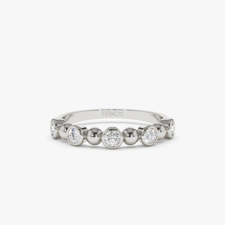 Alternating Beads & Bezel Set Round Cut Diamond Band