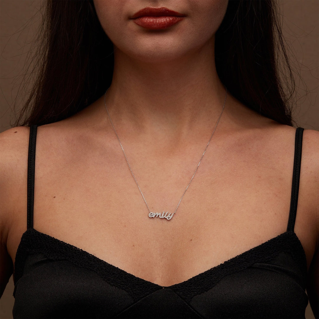 Nameplate Moissanite Diamond Necklace for Women