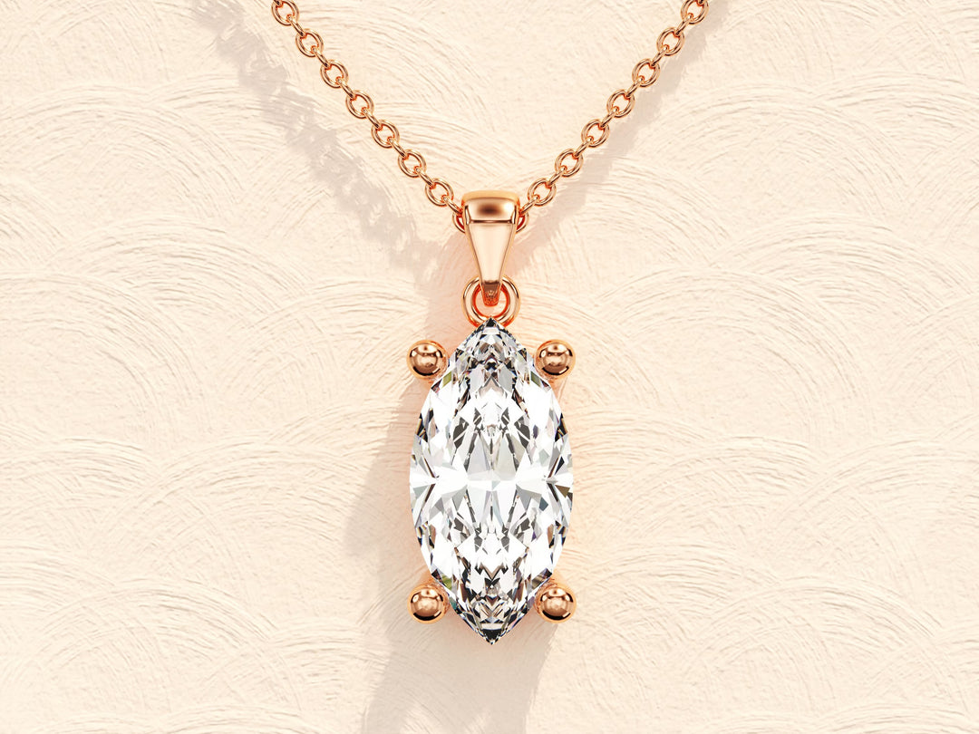 Marquise Cut Solitaire Moissanite Diamond Pendant Necklace