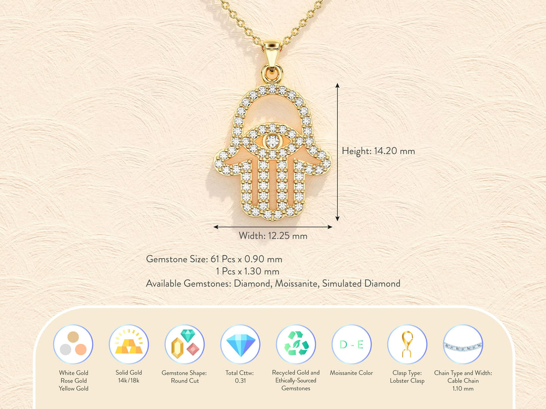 Hamsa Diamond Moissanite Necklace for Women