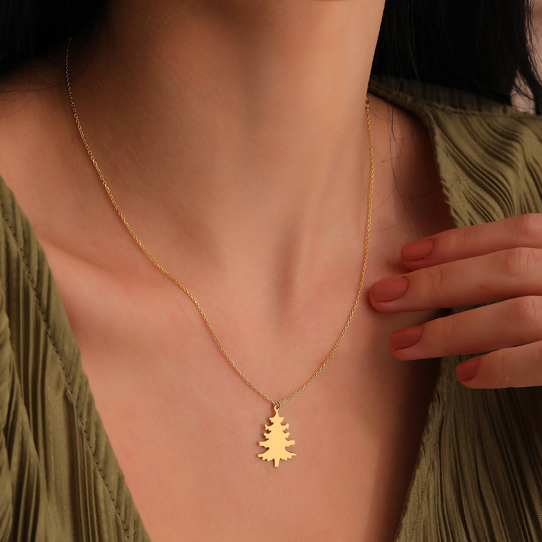 14K Gold Minimalist Xmas Tree Charm Necklace for Women