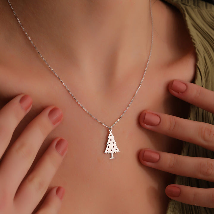 14K Gold Minimalist Xmas Tree Charm Necklace for Women