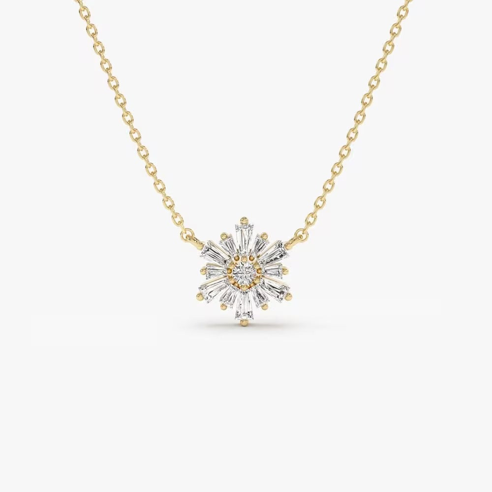 Round & Tapered Baguette Cut Diamond Necklace for Her