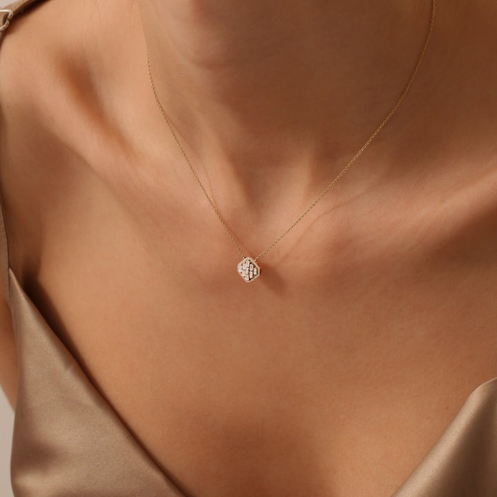 Round & Baguette Cut Unique Diamond Pendant Necklace for Her