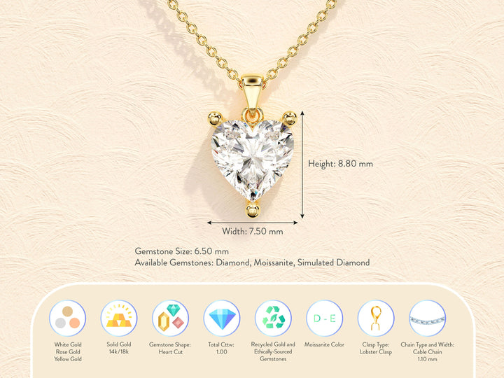 Heart Cut Diamond Moissanite Solitaire Necklace for Women
