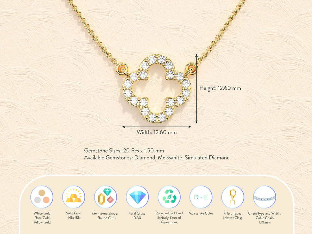 Clover Moissanite Diamond Necklace for Women