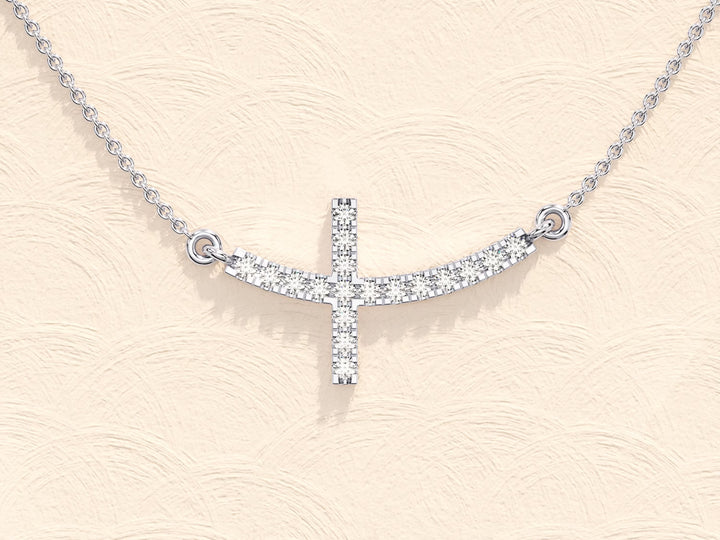 Sideways Cross Diamond Moissanite Necklace for Women