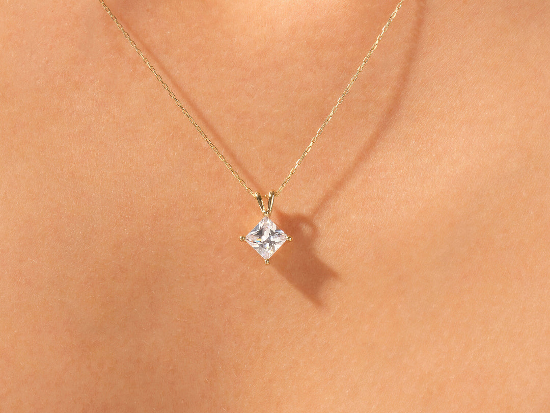 Princess Cut Moissanite Solitaire Diamond Pendant Necklace – DAVID