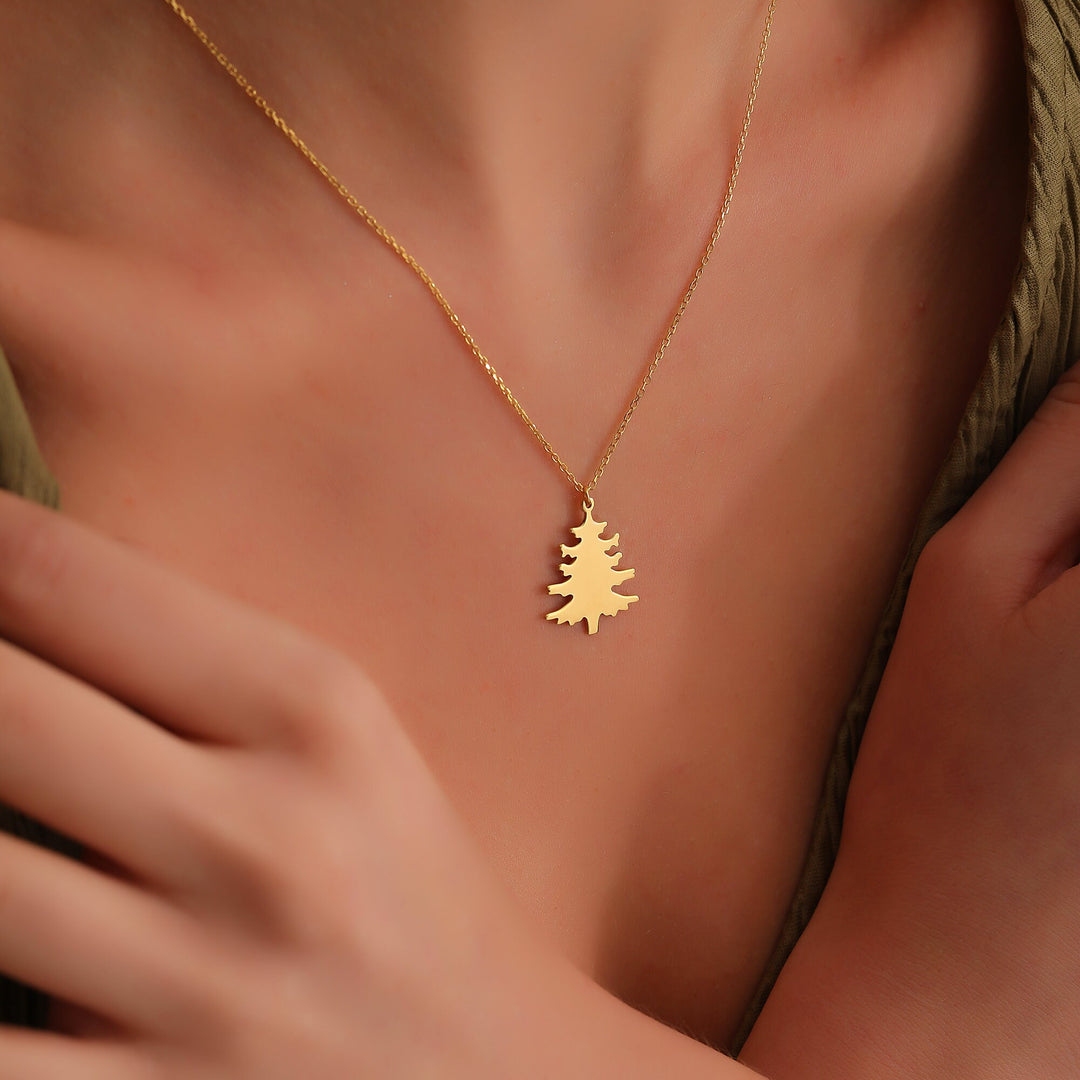 14K Gold Minimalist Xmas Tree Charm Necklace for Women