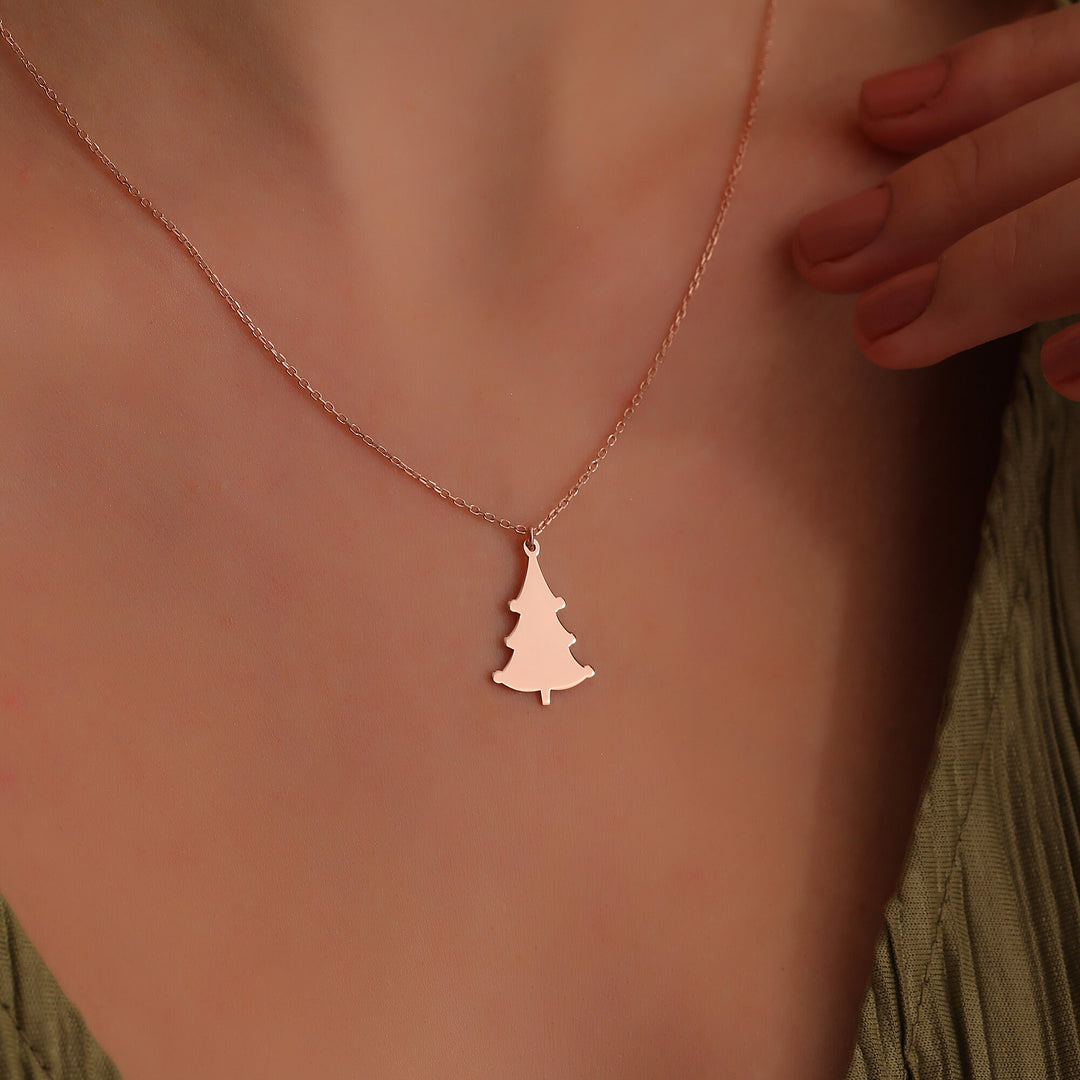 14K Gold Minimalist Xmas Tree Charm Necklace for Women