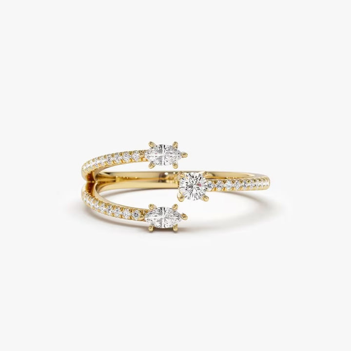 Marquise Shape and Round Diamond Open Wedding Band