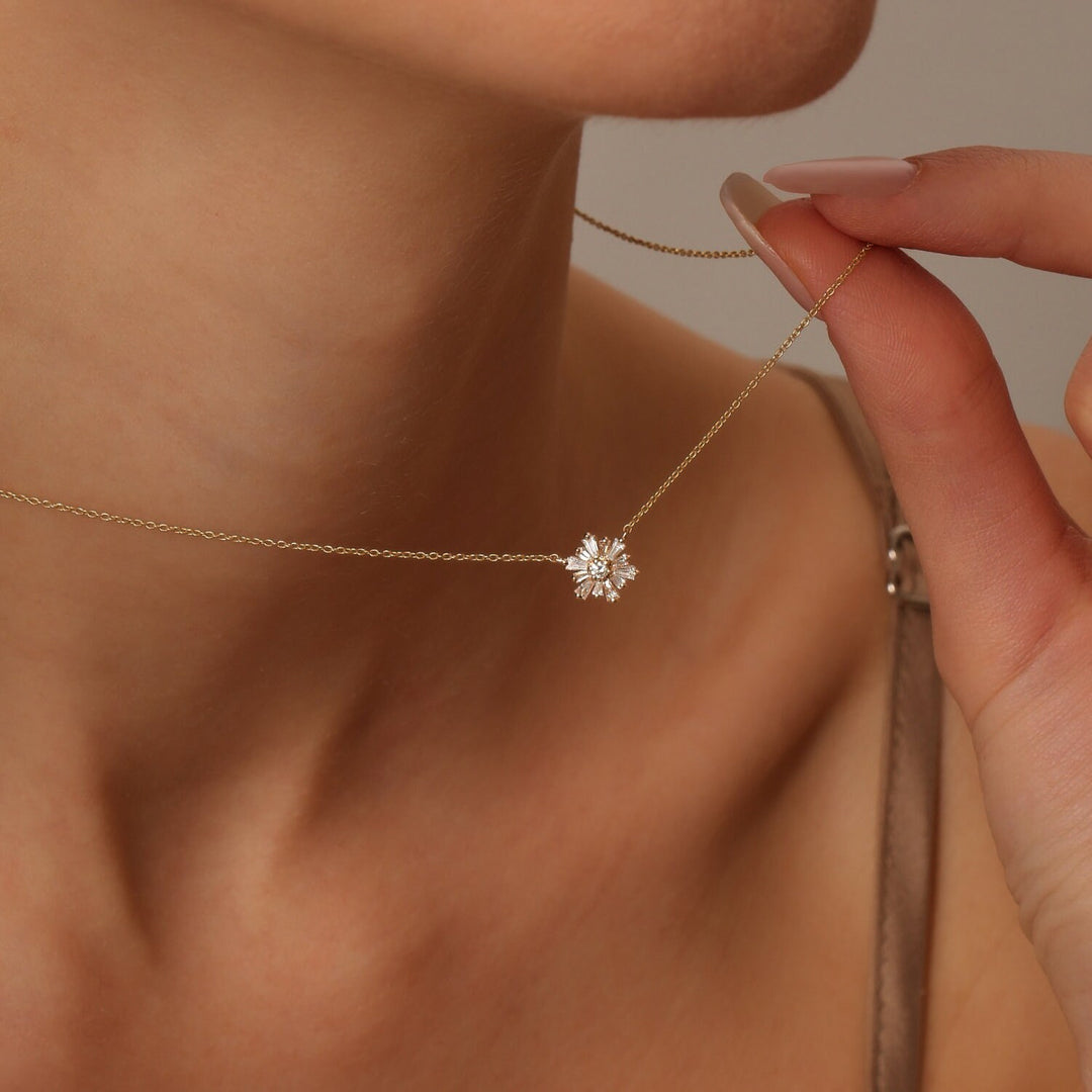 Round & Tapered Baguette Cut Diamond Necklace for Her